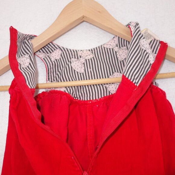 Vintage Red Corduroy Overalls with Black White Print Cuffs Bow Girls 12 months - Picture 5 of 6